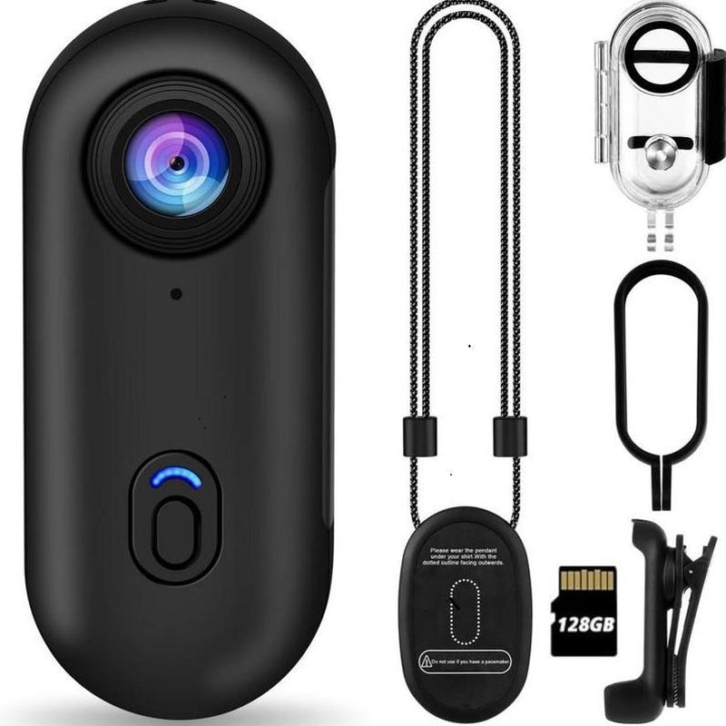 128GB High Definition Mini Multi-Functional Action Camera, Portable Thumb-Sized Wearable Recording Body Camera, Suitable for Pet Walks, Work, Travel, Parties and Gifts Wireless Earbud Cleaning Kit Bluetooth Button Magnetic Clip Camera Security